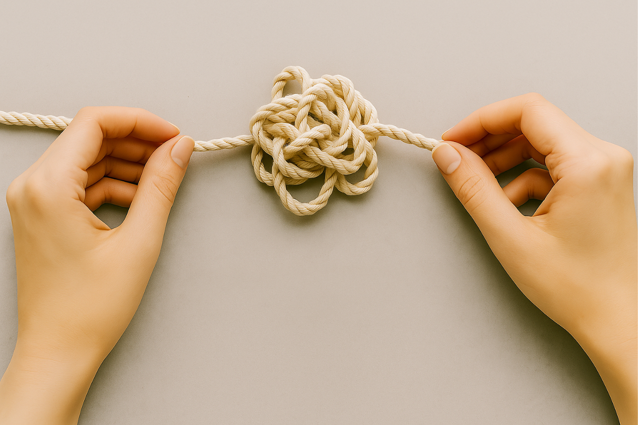 Female hands untangling a knot. Untangling Workplace Grievances FGHR